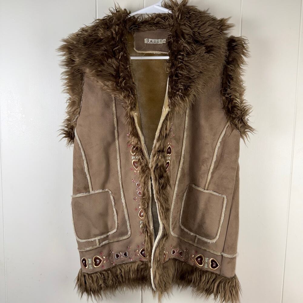 Bacci tan faux fur/suede embroidered vest‎ Vintage